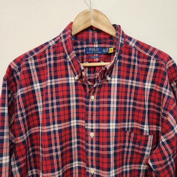 Polo Ralph Lauren Shirt Mens 2XLT Red Plaid Long Sleeve Classic Fit Outdoors - Picture 2 of 9